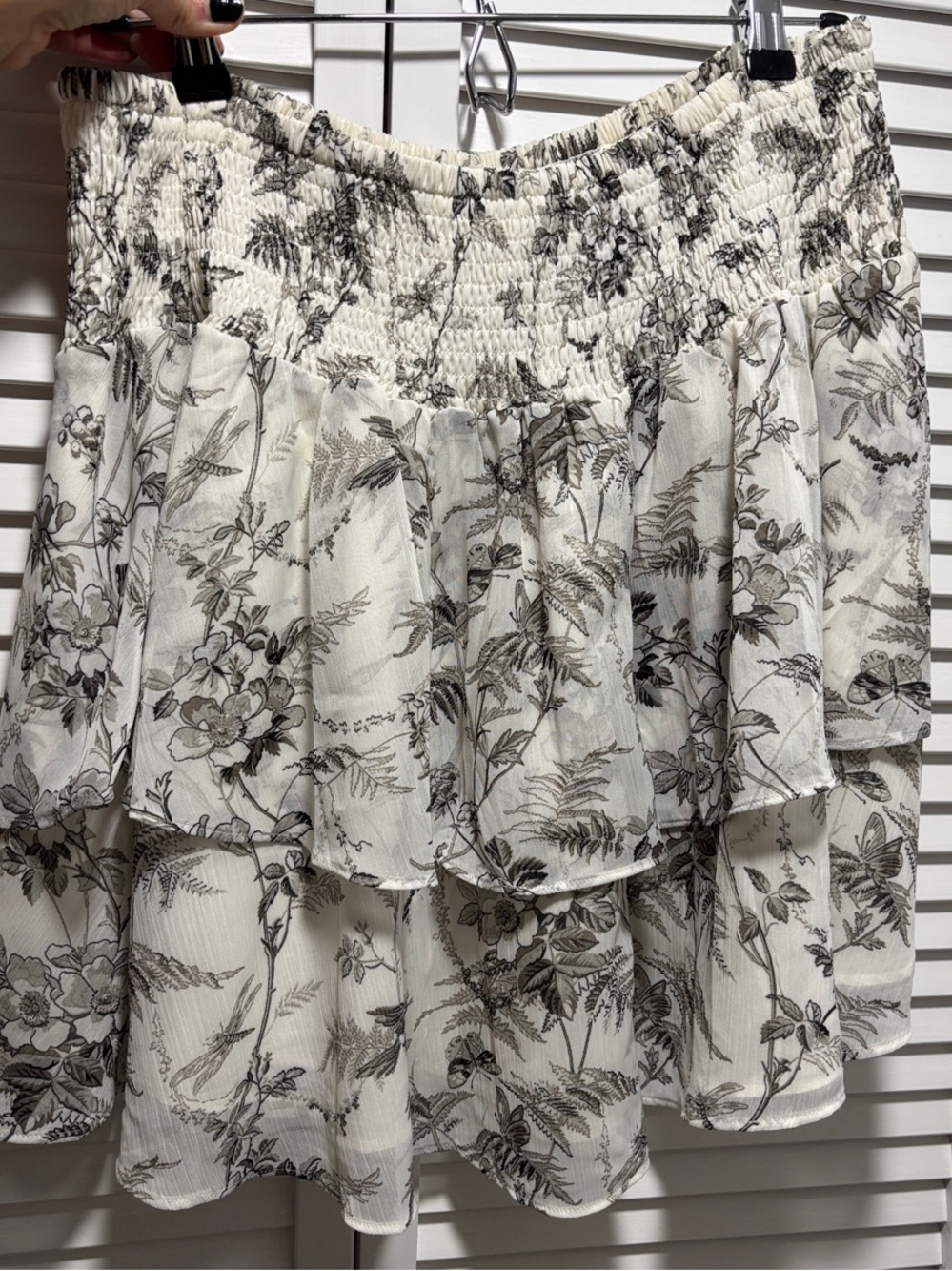 Express Cream and Black Floral Tiered Skirt